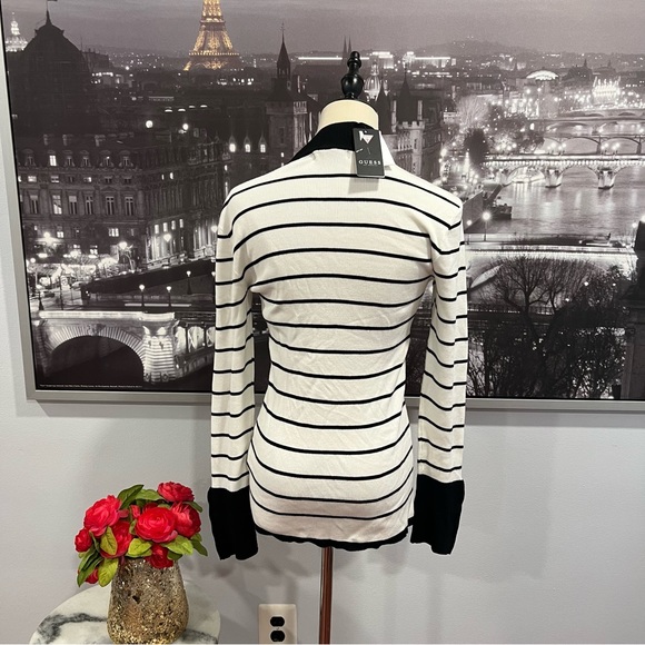 Guess Women's White & Black Striped Sweater With Button Accent Detail / Large - Picture 9 of 13